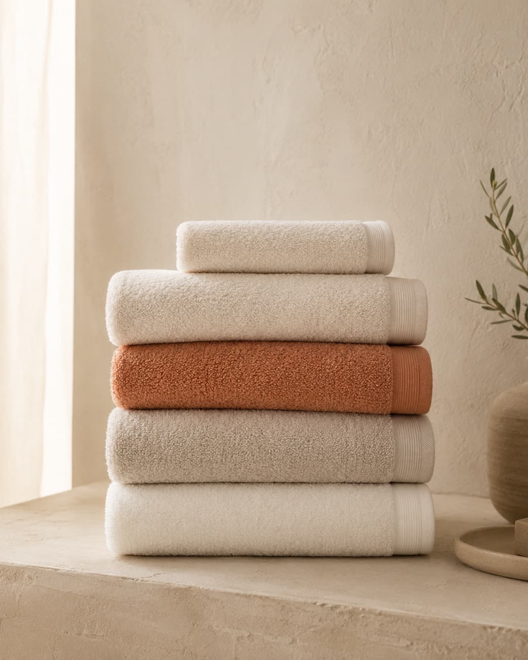 Neatly folded premium terry towels and home textiles from Denizli, Turkey